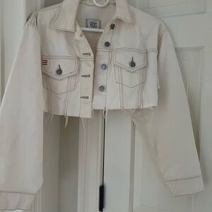 Urban Outfitters Off White Cropped Jean Jacket